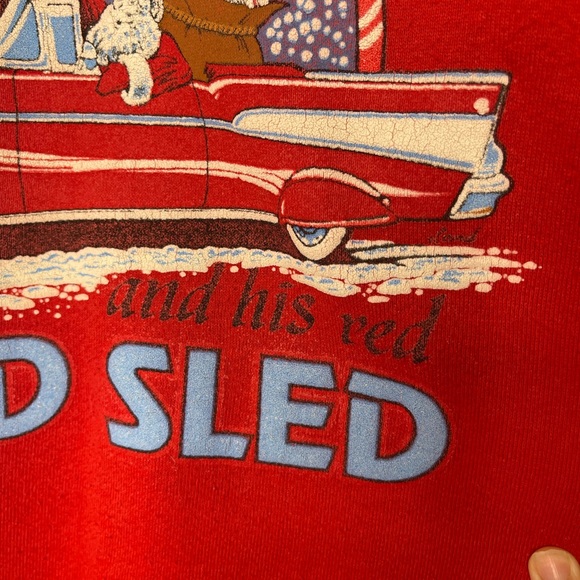 Vintage Santa And His Red Lead Sled Christmas Red Sweater Size Large - Picture 4 of 6